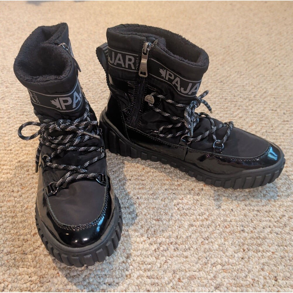 Pajar Galaxy Snow Boots Womens 9-9.5 Black Waterproof Lace Up Side Zip